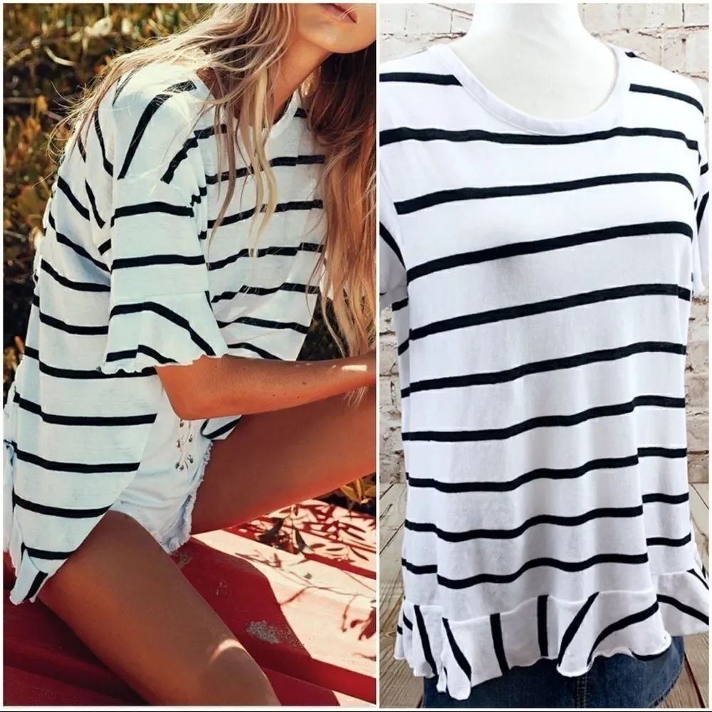 Chaser striped ruffle open back top